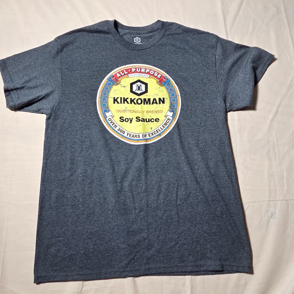 Kikkoman Soy Sauce Shirt Large Gray Logo Tee Traditionally Brewed Funny